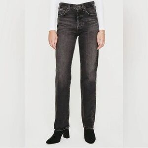 NEW Ag Alexxis‎ High-Rise Vintage Straight Jean Black Stone Denim 29